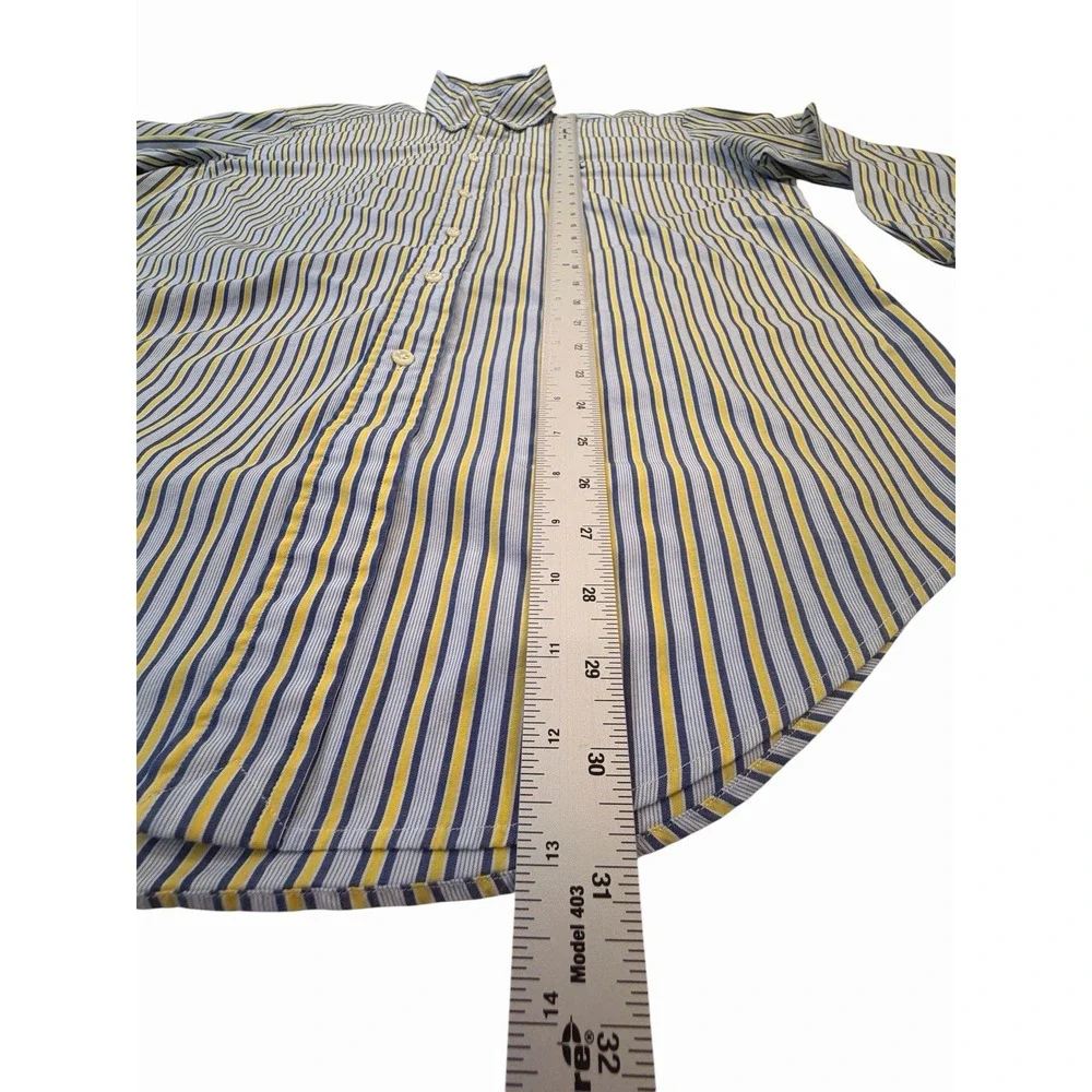 Polo Ralph Lauren Yarmouth Shirt 15.5 33 M Blue Yellow Stripe Button Down